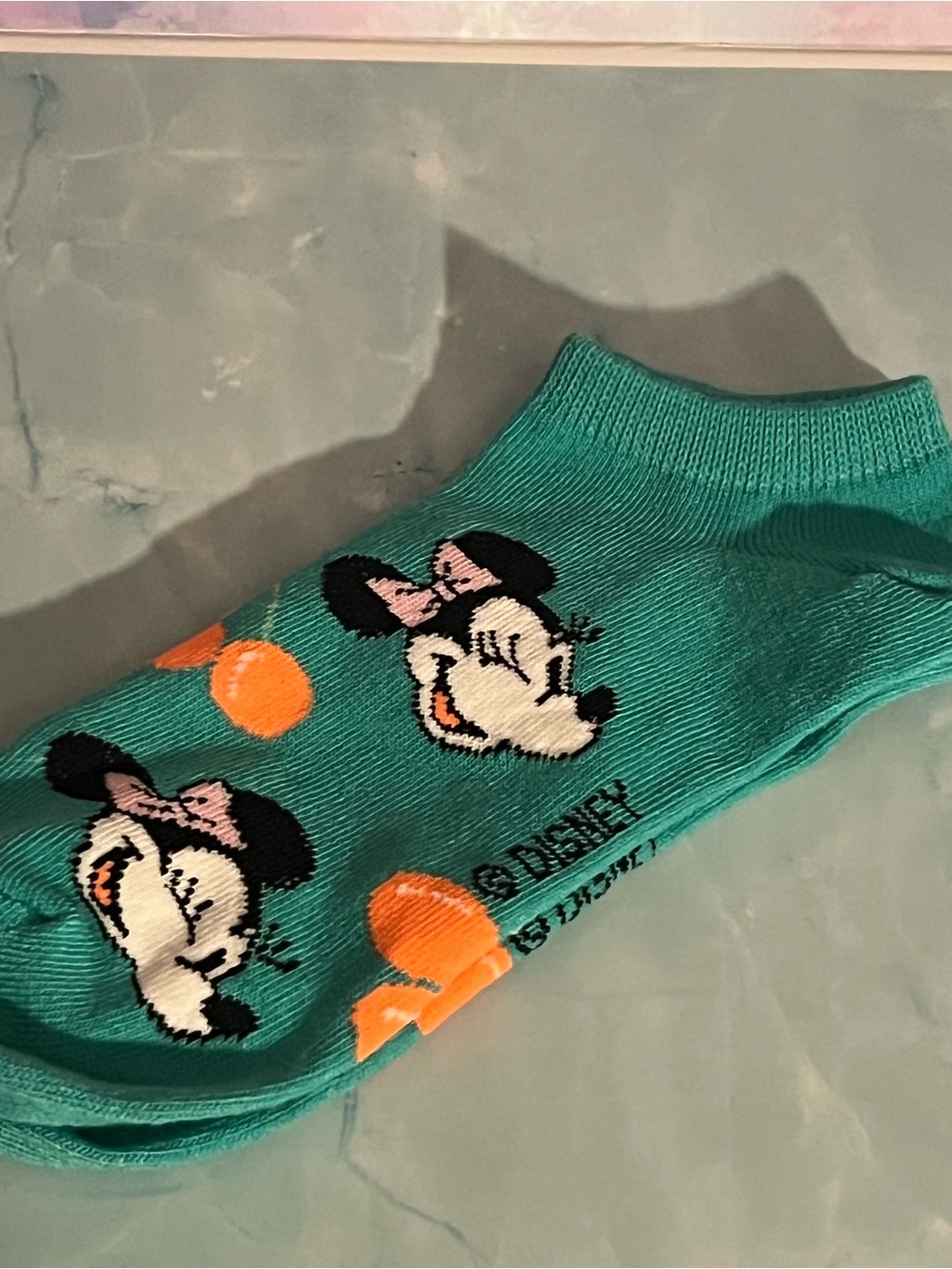 Disney Teal Ankle Socks with Minnie Mouse and Orange Accents